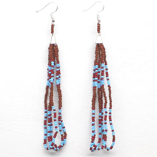 Handmade beaded long Brown hook earrings