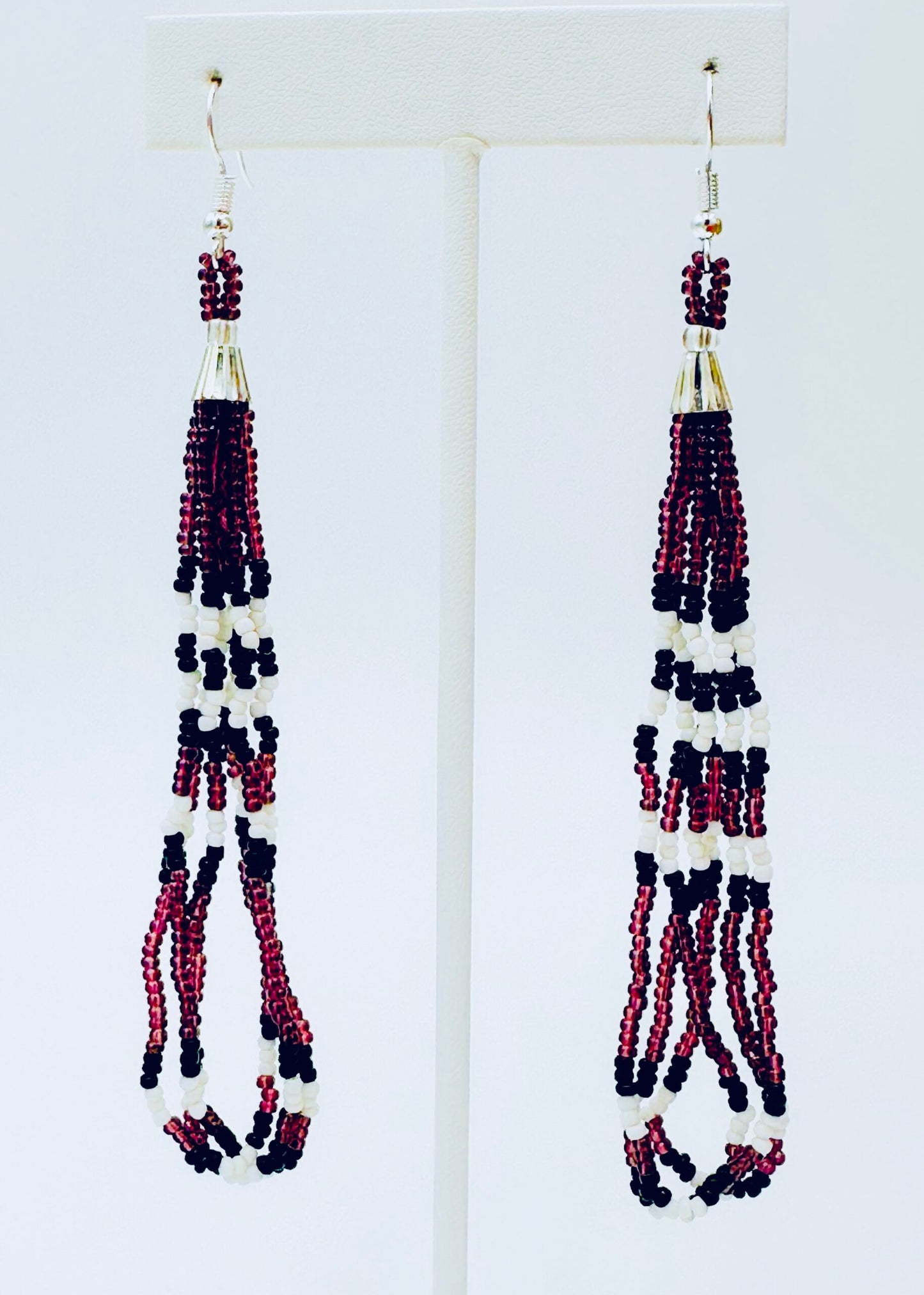 Handmade beaded long Purple hook earrings