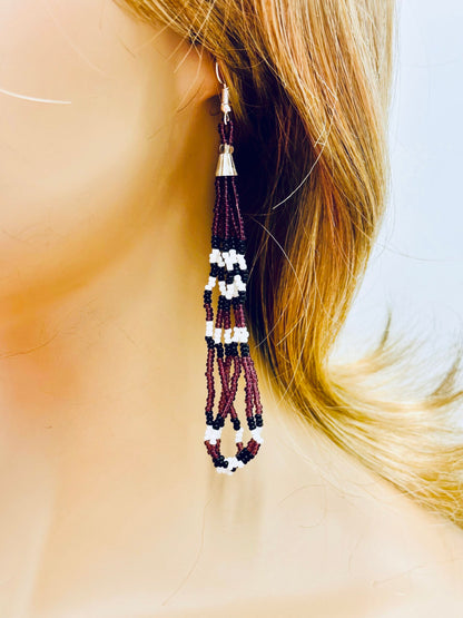 Handmade beaded long Purple hook earrings