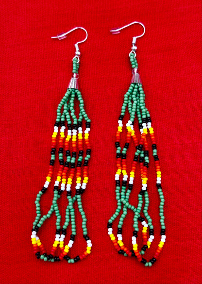 Handmade beaded long Green hook earrings