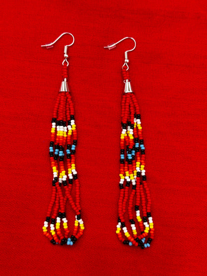 Handmade beaded Red long hook earrings