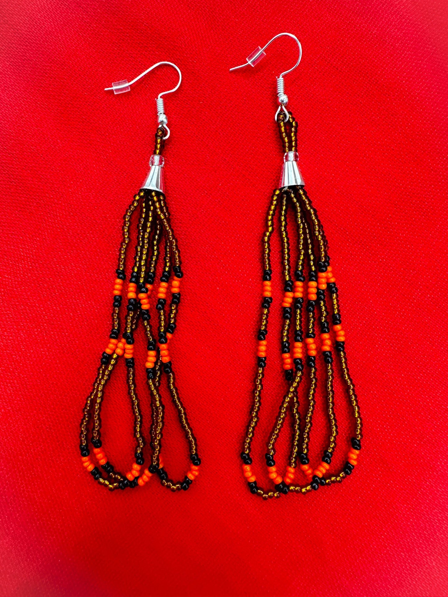 Handmade beaded long Copper Orange hook earrings