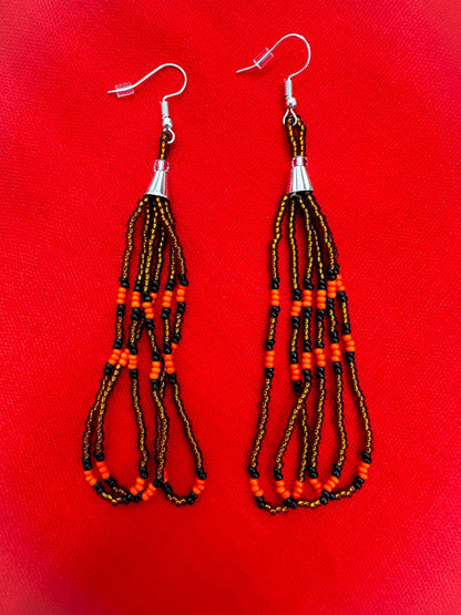 Handmade beaded long Copper Orange hook earrings