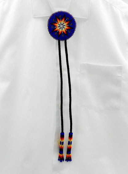 Handmade beaded Deep Blue Star Leather Bolo Tie