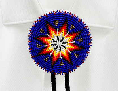 Handmade beaded Deep Blue Star Leather Bolo Tie