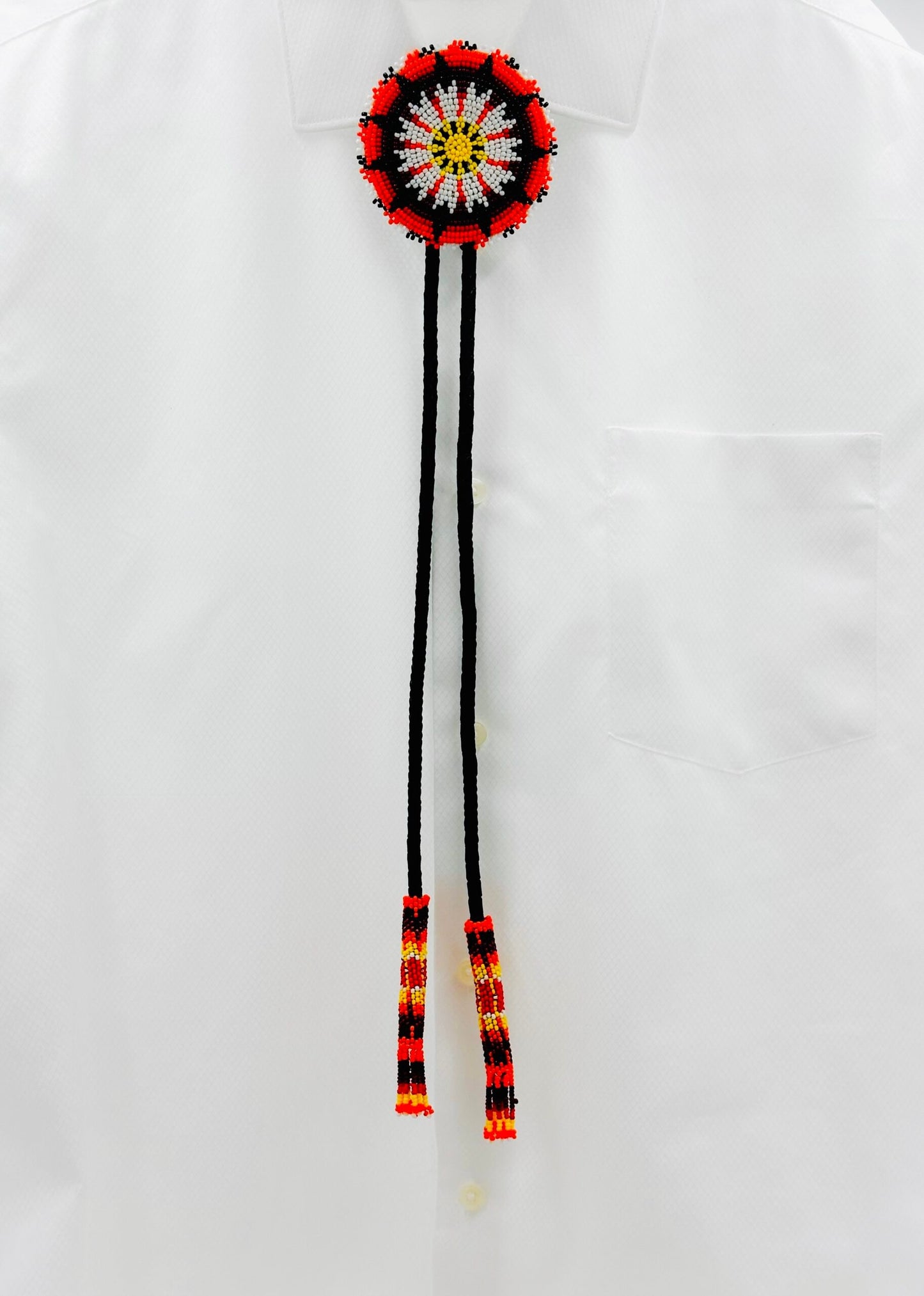 Handmade Beaded Orange Sunburst Leather Bolo Tie | Adjustable Length