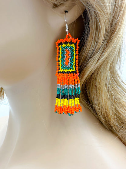 Handmade Beaded Orange Seed Bead Earrings