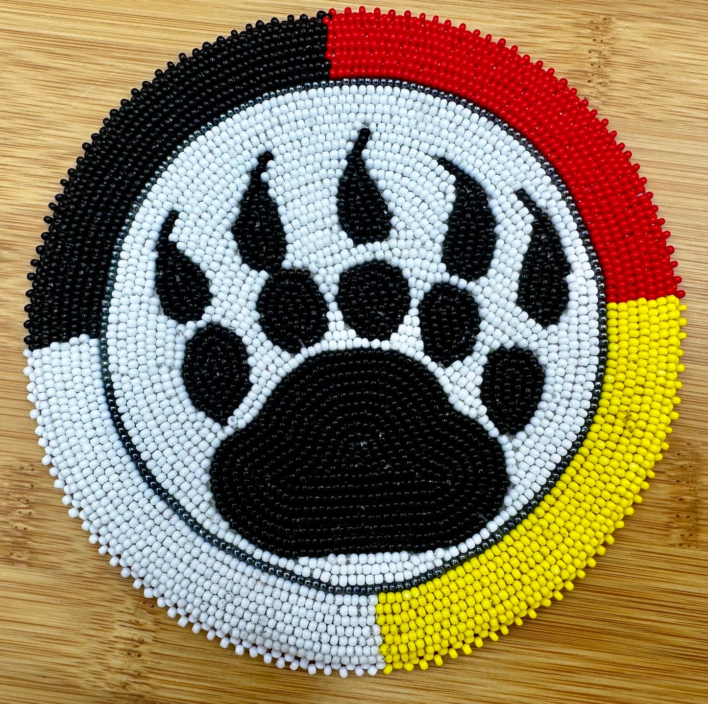 Handmade beaded 4 Directions Bear Paw pattern 5 inch rosette