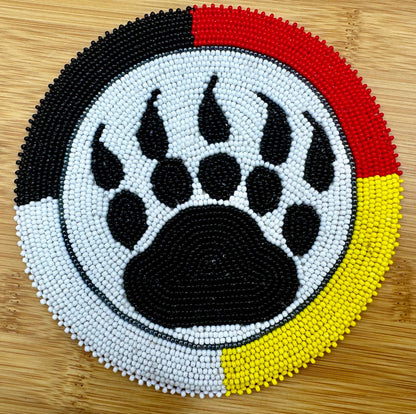 Handmade beaded 4 Directions Bear Paw pattern 5 inch rosette