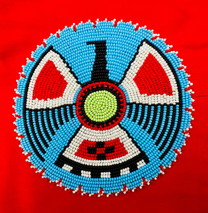 Handmade beaded Cyan Blue Thunderbird 5 inch rosette