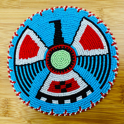 Handmade beaded Cyan Blue Thunderbird 5 inch rosette