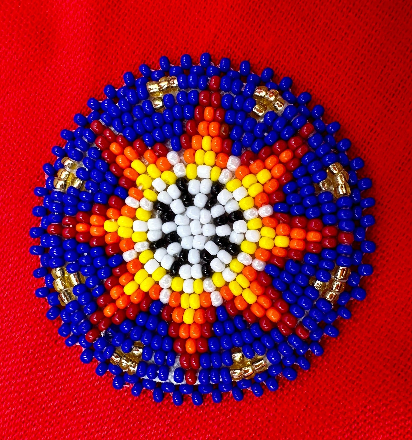 Deep Blue Starburst Beaded Rosette Appliqué