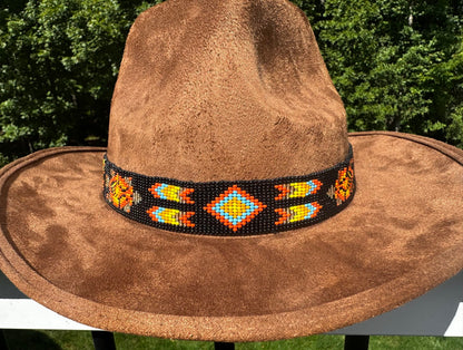 Native American Style Black Fire Seed Beads Turtle Beaded Hatband
