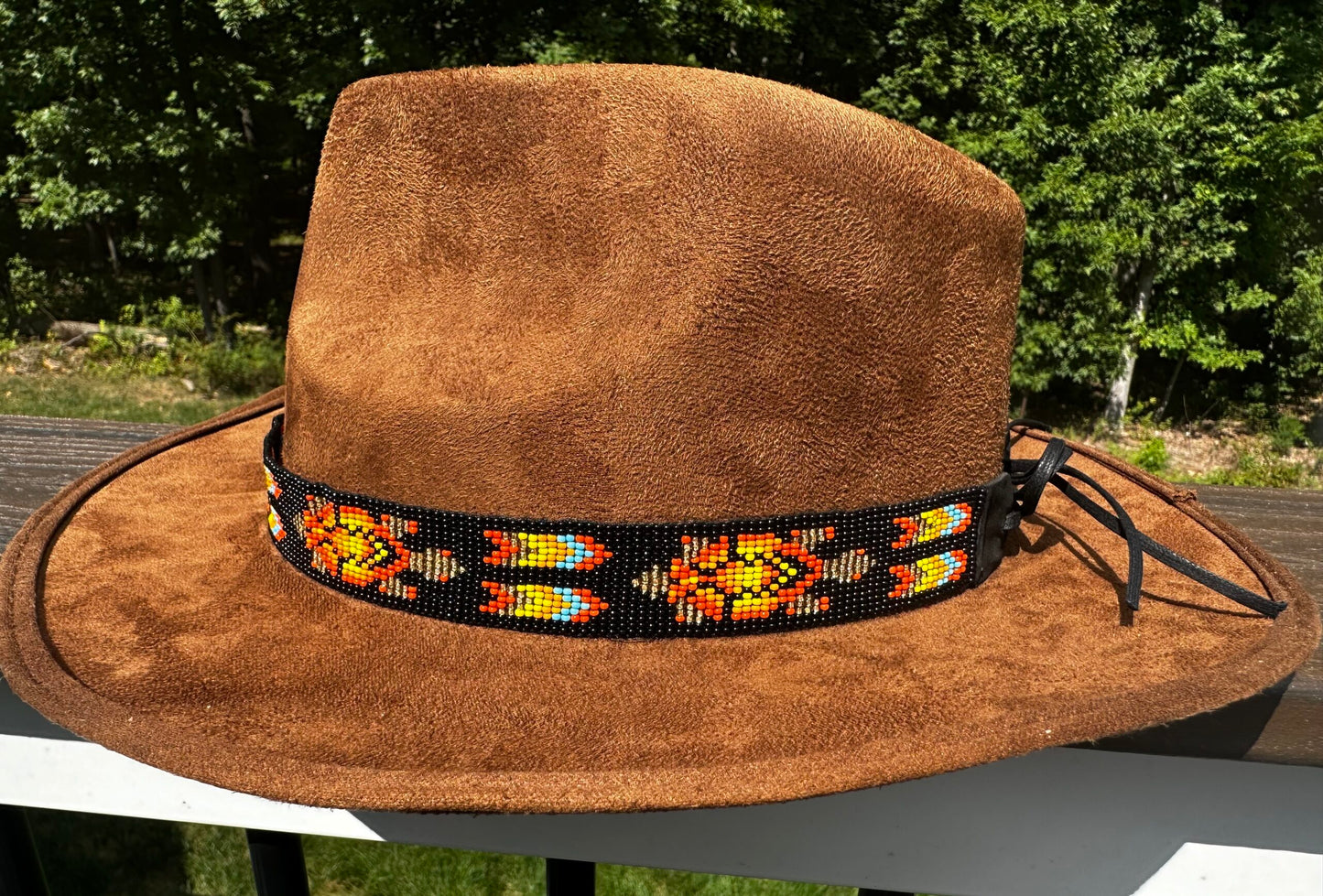 Native American Style Black Fire Seed Beads Turtle Beaded Hatband