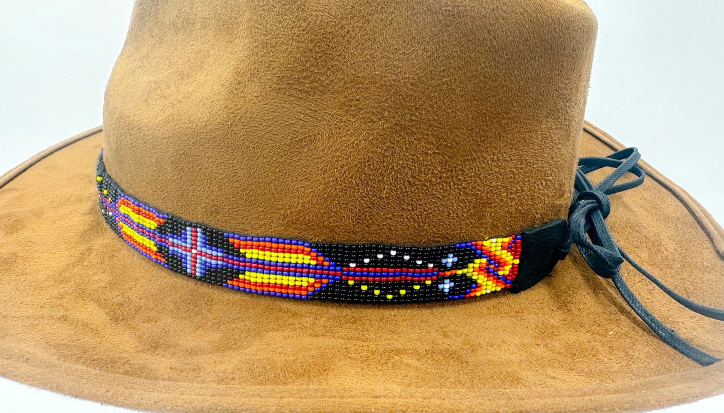 Handmade Black Red Yellow Eagle Pattern Cowboy Style Hatband.