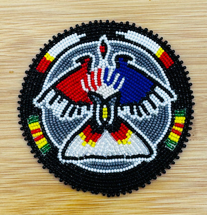 Handmade beaded multicolor Eagle 3 inch rosette/applique