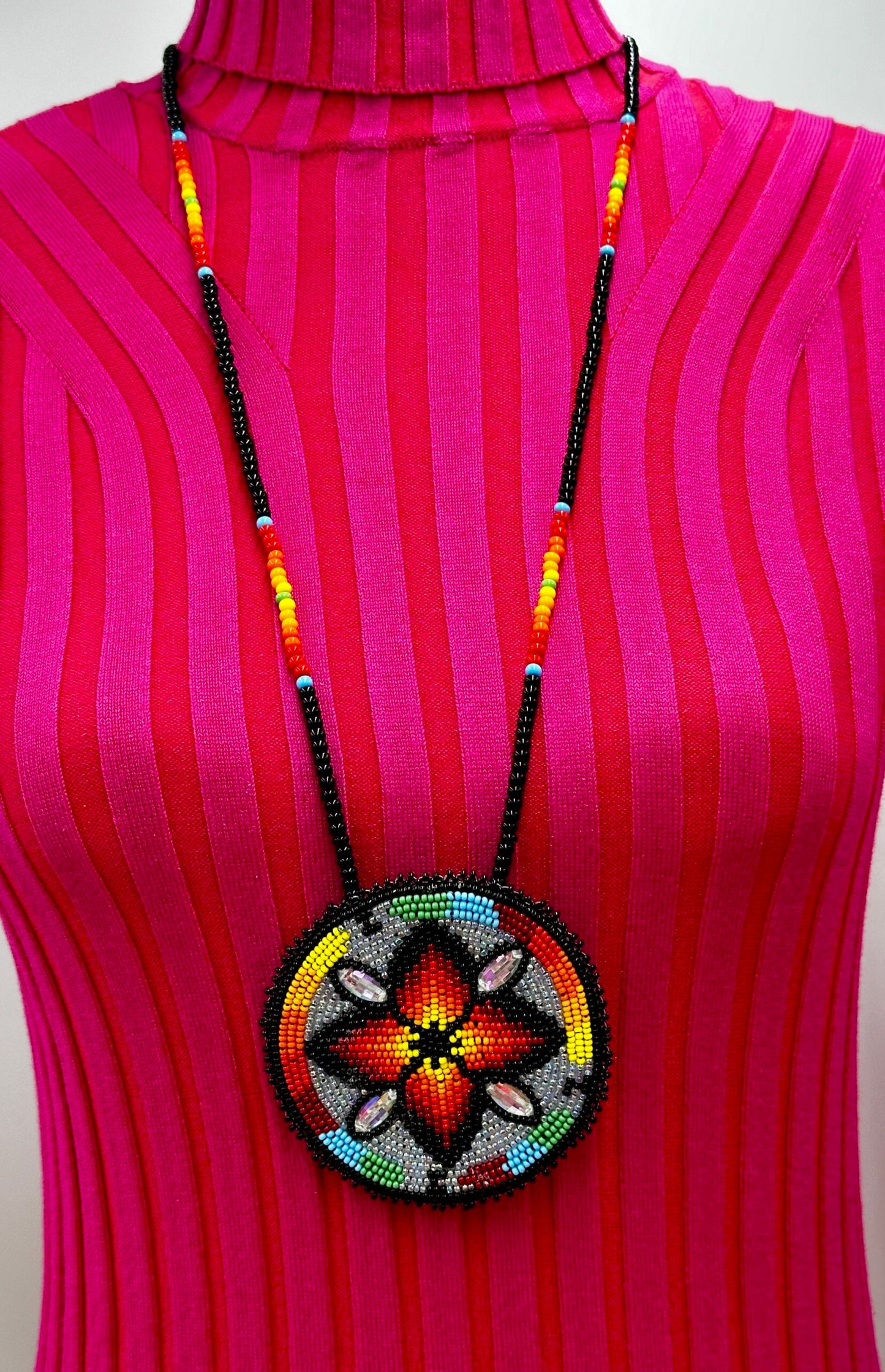 Handmade beaded Multicolor Flower necklace earrings set