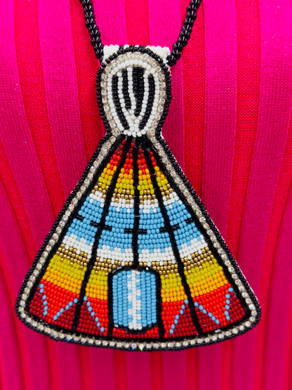 Handmade beaded Tepee Multicolor necklace earrings set
