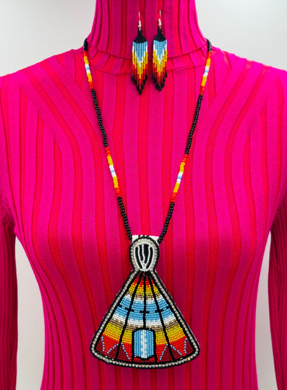 Handmade beaded Tepee Multicolor necklace earrings set
