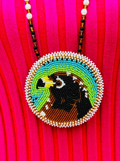 Handmade beaded Hawk Brown necklace earrings set