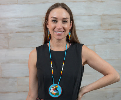 Handmade beaded Cyan Blue Eagle necklace earrings set