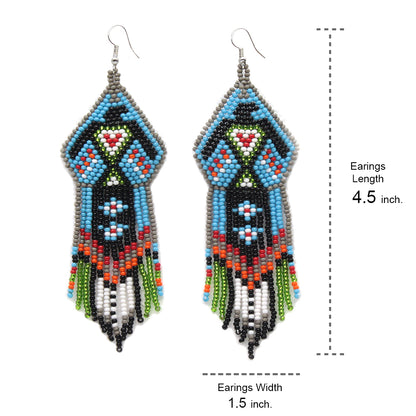 Handmade Blue Black Beaded Thunderbird Earrings