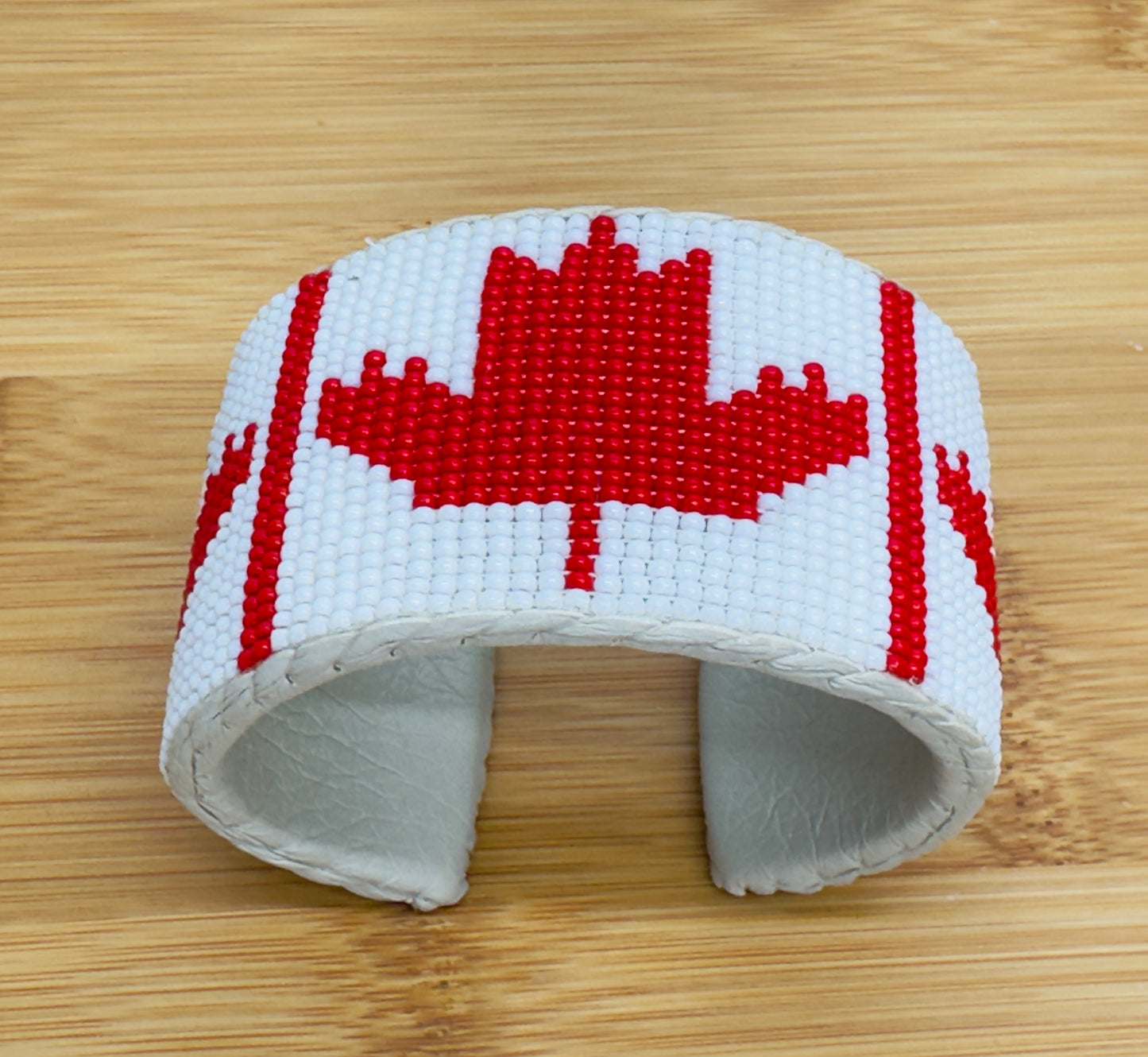 Handmade Beaded Cuff Bracelet – Canadian Maple Leaf Design