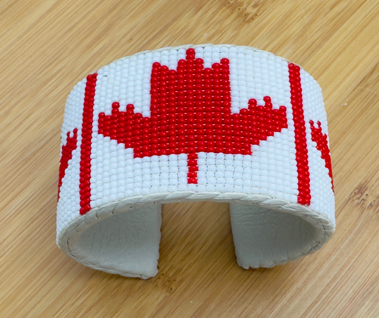 Handmade Beaded Cuff Bracelet – Canadian Maple Leaf Design