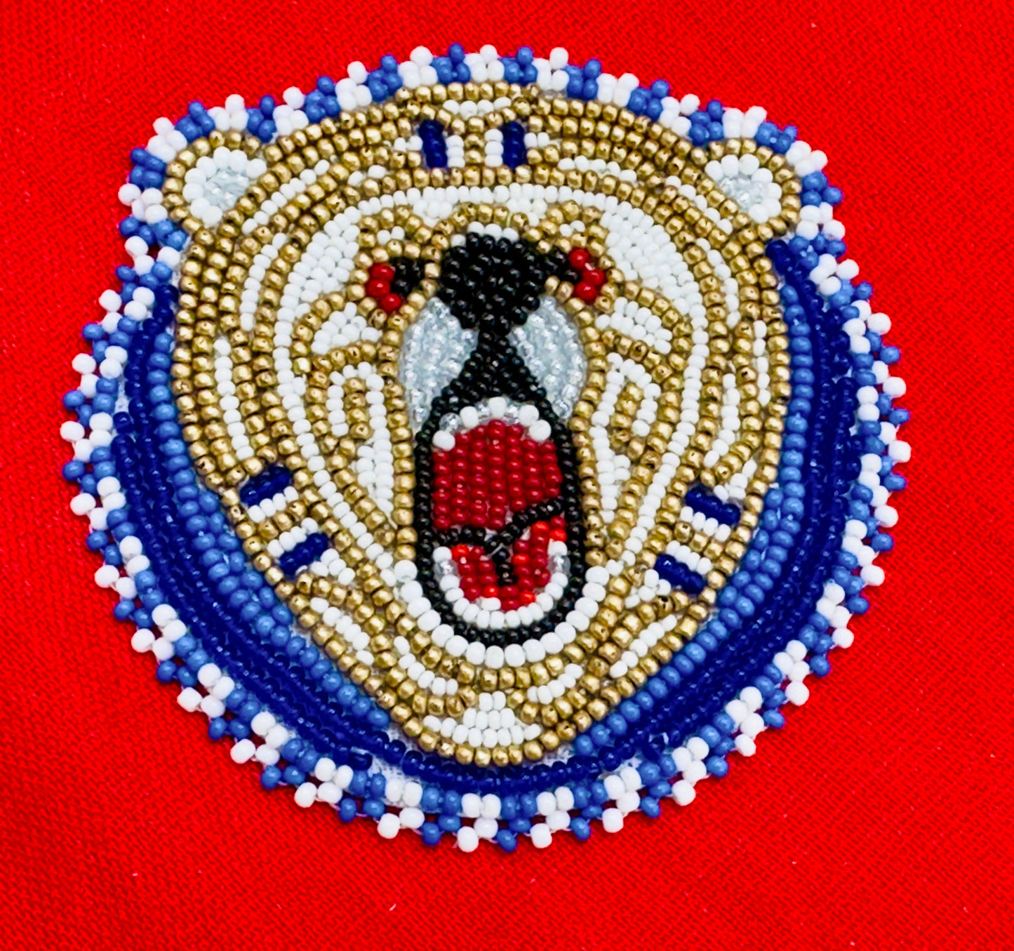 Handmade Roaring Bear Beaded Appliqué – 3” Patch for DIY Crafts, Hats, Jackets & Regalia