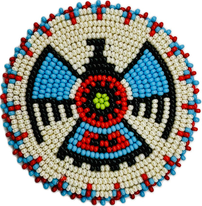 Handmade Cream Red Thunderbird Beaded Rosette 2.5 inches
