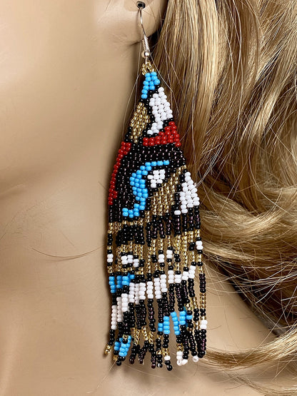 Handmade Beaded Native Style Multi-Color Eye Pattern Earrings