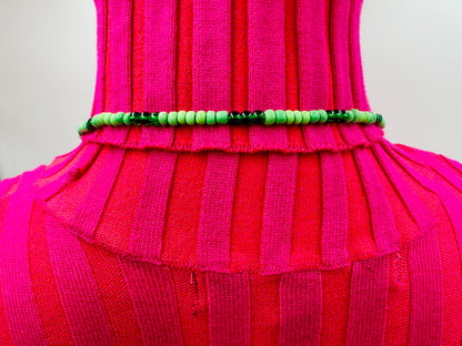 Handmade beaded 4" Green Flower/Starburst necklace Earrings set