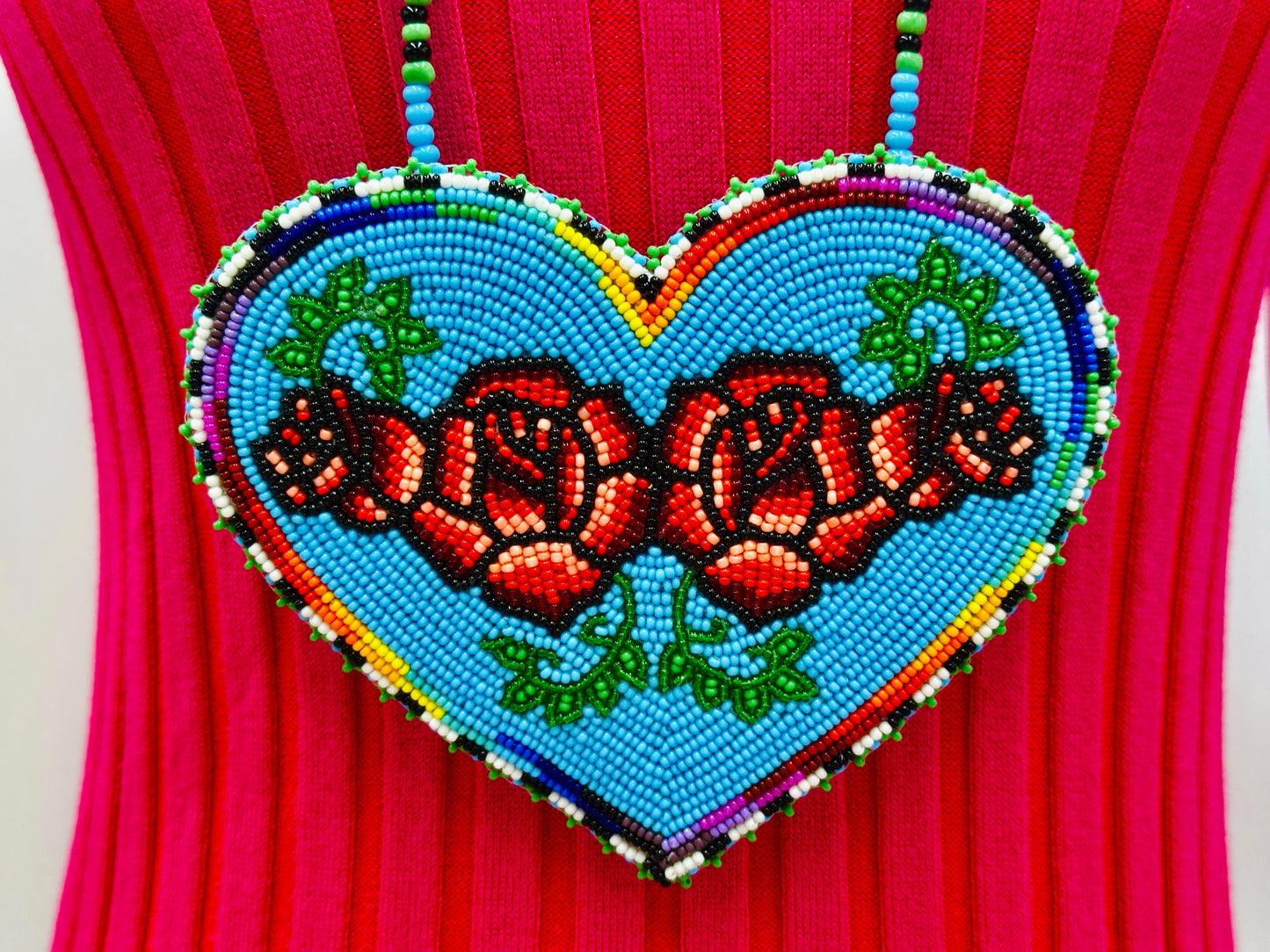 Handmade Blue Heart shape Rose Pendant necklace earrings set