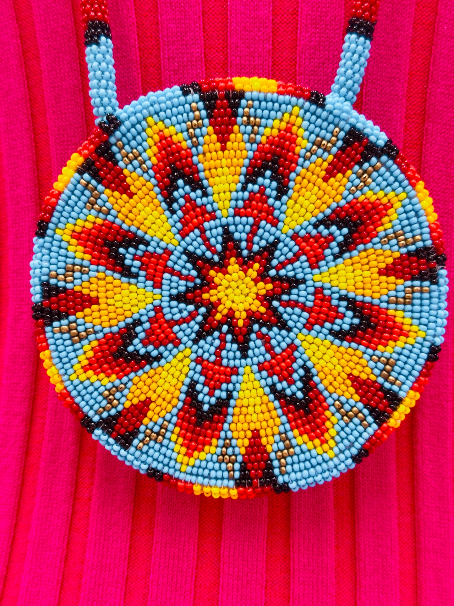 Cyan Blue Fire Sunburst Beaded Pendant Necklace & Earrings Set