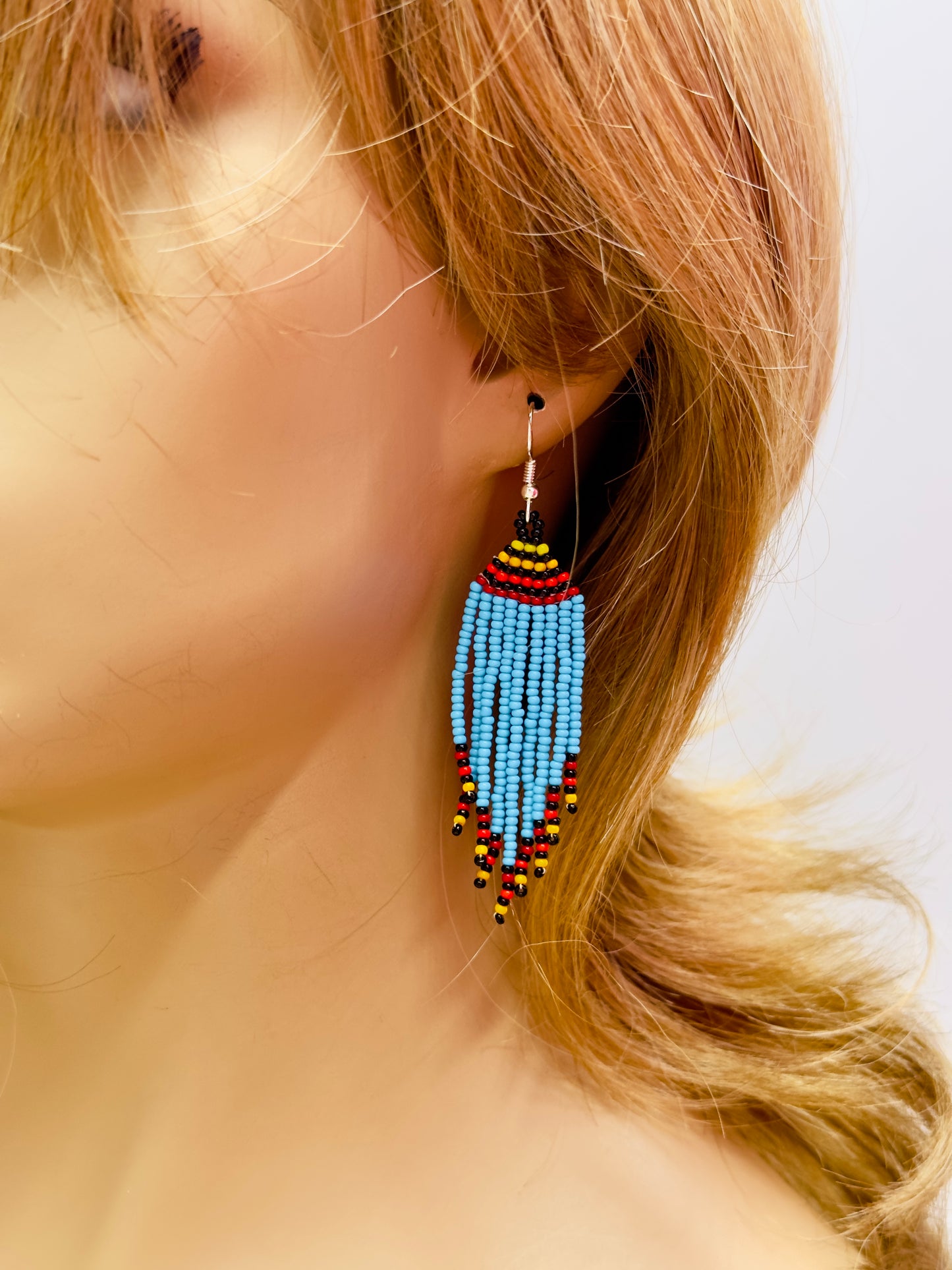 Cyan Blue Fire Sunburst Beaded Pendant Necklace & Earrings Set