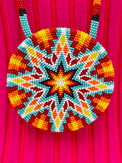 Sea Green Multi color Sunburst Beaded Pendant Necklace & Earrings Set