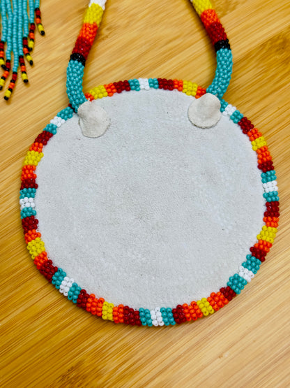 Sea Green Multi color Sunburst Beaded Pendant Necklace & Earrings Set