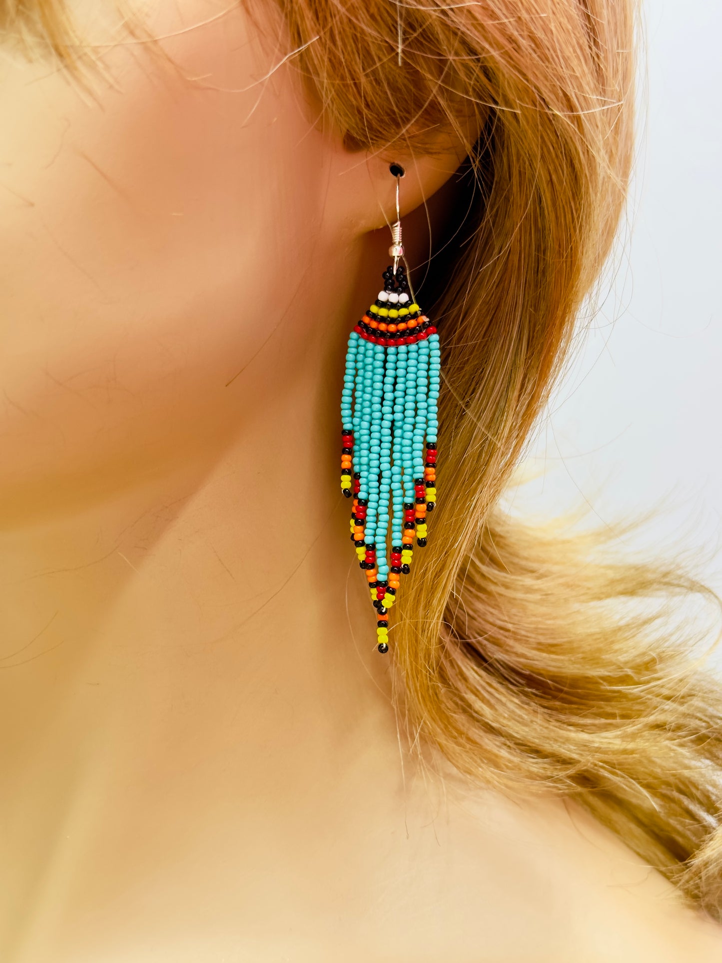 Sea Green Multi color Sunburst Beaded Pendant Necklace & Earrings Set
