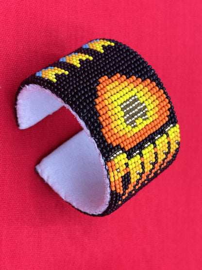 Handmade Black Orange gold Fire Bear Paw Seed Bead Bracelet - Nature-Inspired Charm