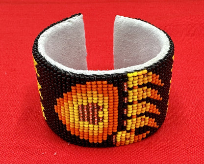 Handmade Black Orange gold Fire Bear Paw Seed Bead Bracelet - Nature-Inspired Charm