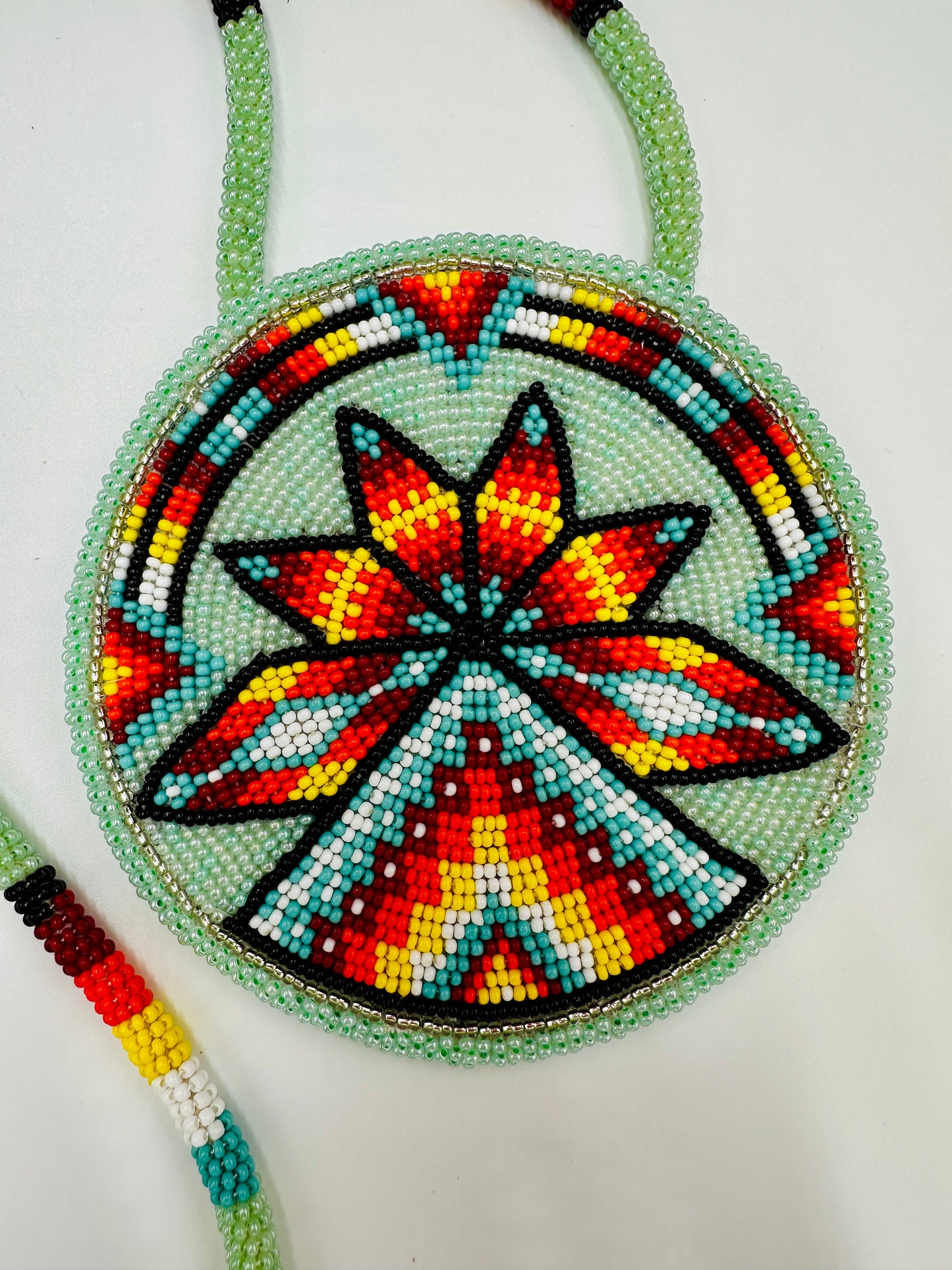 Light Green Fire Sunburst Tepee Beaded Pendant Necklace & Earrings Set