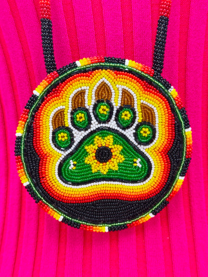 Rasta Bear Paw Beaded 5” Pendant Necklace & Earrings Set – Handmade
