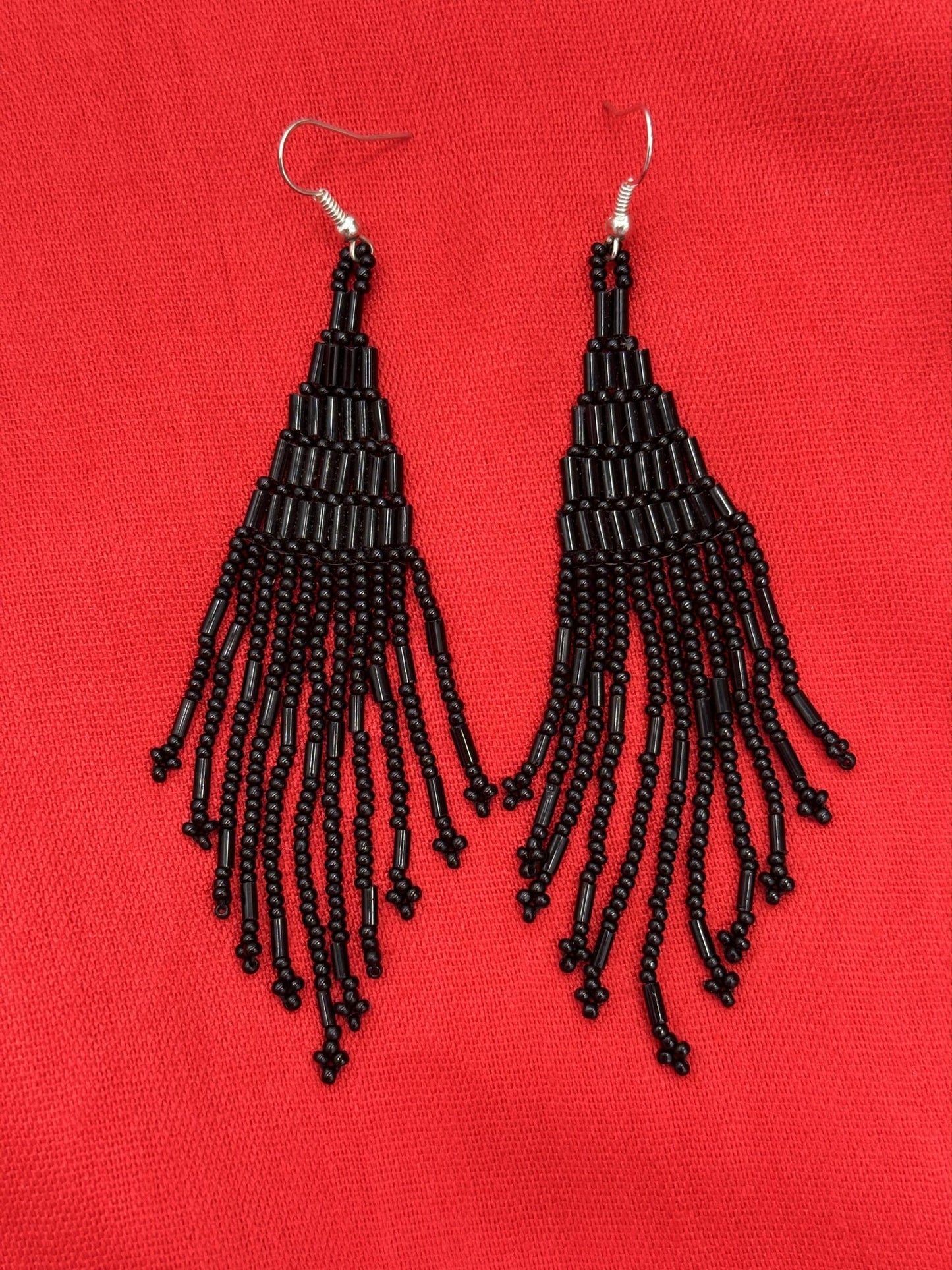 Handmade Beaded Black Seed Bead Big Earrings