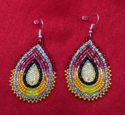 Sunset Glow Handmade Beaded Teardrop Earrings