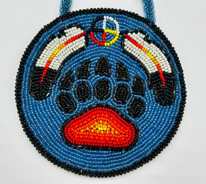 Handmade Beaded Bear Paw Blue Medallion Necklace Set