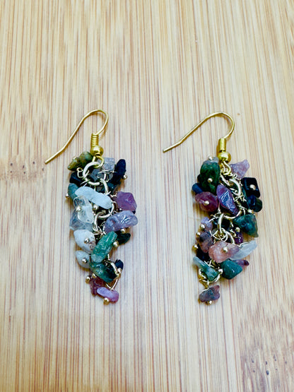 Natural handmade Gemstone Chips Dangle Earrings – Golden Polish Hooks
