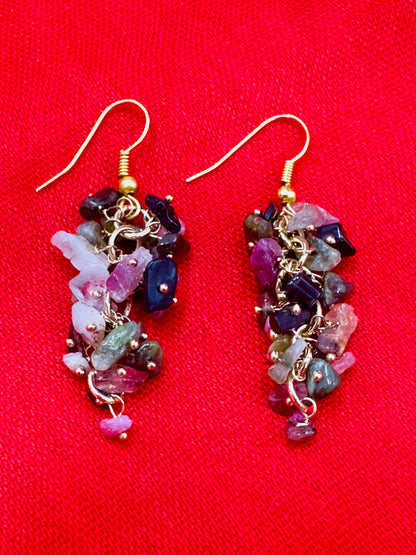 Natural handmade Gemstone Chips Dangle Earrings – Golden Polish Hooks