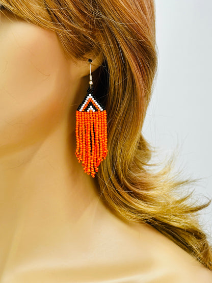 Handmade Beaded Statement Necklace & Earrings Set – Orange, Black, White