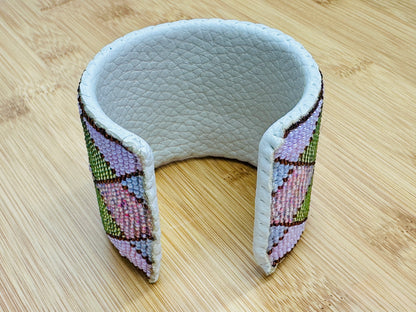 Handmade Beaded Pink Hard Cuff Bracelet – 2.2 Inch Wide