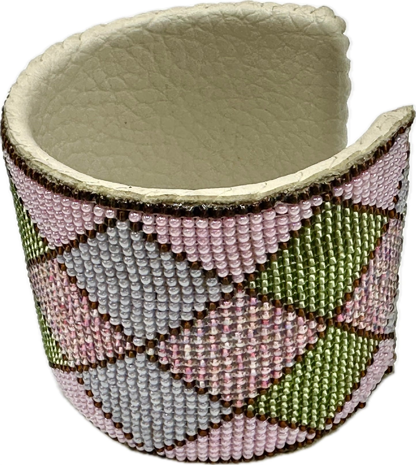 Handmade Beaded Pink Hard Cuff Bracelet – 2.2 Inch Wide